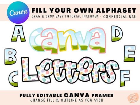 Fill your own CANVA Letters, Drag and Drop, Commercial Use, PDF To PNG, Editable Canva Letter Frames, Canva Template, Canva Frames Bundle Canva Letters, Canva Alphabet, Font Canva Lettering, Letter Frame, Font Aesthetic, Teacher Fonts, Canva Aesthetic, Procreate Fonts, Alphabet Frames