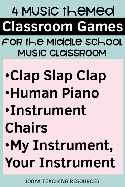 Playing classroom games is not just about having fun, it can serve as a tool to create a positive learning climate too. In this blog post you will discover 4 music themed classroom games, plus how to access your free copy of the 31 Fun Classroom Games download that includes instructions and details for each game. These are perfect for the middle school and general music classroom. Click the pin to find out more Music Themed Classroom, School Age Music Activities, Middle School Music Activities, Middle School Music Lessons, Music Classroom Ideas, Music Games For The Classroom, Middle School Music Games, Easy Elementary Music Games, Music Classroom Games