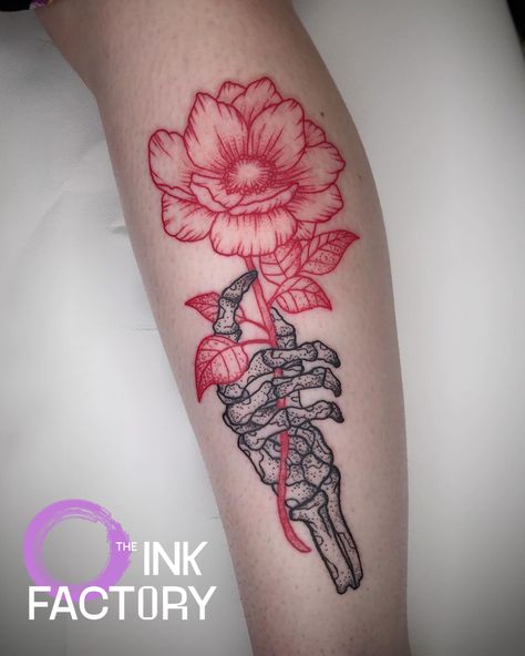 Embracing the darkness with a touch of red floral elegance. Sham blend of red & black just slaps 🔥🔥🔥 Done by @sham_b_tattoo and powered by studio sponsors @barber_dts & @emalla.official #Tattoo #Ink #Inked #Art #Design #Dublin #BlackandRed #Blackwork #RedTattoo Half Red Half Black Tattoo, Black And Red Skeleton Tattoo, Skeleton With Roses Tattoo, Skeleton Holding Rose Tattoo, Red And Black Skull Tattoo, Red Skull Tattoo Design, Black Skull Tattoo, Tattoo Shading, Red Gothic