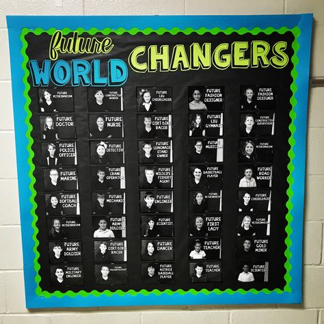 World Changers #wordchangers #classroom #bulletinboards #mrsgatesclassroom Wall Of Champions Classroom, World Changers Bulletin Boards, Future World Changers Bulletin Board, Future World Changers, Elementary Education Major, Bitmoji Classroom, Elementary Bulletin Boards, Computer Teacher, Eyfs Classroom