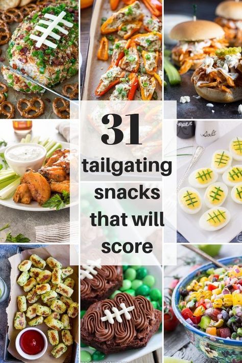 31 Tailgating Snacks That Will Score is a round up of some of the best Game Day recipes! Tailgate Apps, Tailgate Food Cold, Game Time Food, Best Football Food, Gameday Recipes, Tailgating Snacks, Recipes For Game Day, Tailgate Snacks, Tailgating Food