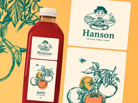 Farm Packaging Design, Bali Farmhouse, Family Farm Logo, Farm Graphic Design, Organic Farm Logo, Farm Packaging, Valley Logo, Creative Wine Label, Vegetable Farm