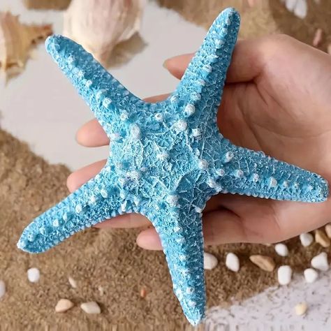 Blue Decorative Statues Resin Marine Sea Star - Temu Ocean Themed Room Decor, Beach Aesthetic Decor, Shark Bedroom, Statue Artwork, Ocean Starfish, Shell Artwork, Ocean Room, Desk Display, Starfish Decor