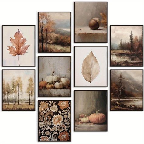 Faster shipping. Better service Fall Dining Room Wall Decor, Fall Framed Art, Rustic Fall Decor Living Room, Living Room Fall Decorations, Vintage Photo Wall Collage, Fall Art Prints, Gallery Living Room, Minimalist Fall Decor, Aesthetic Paper