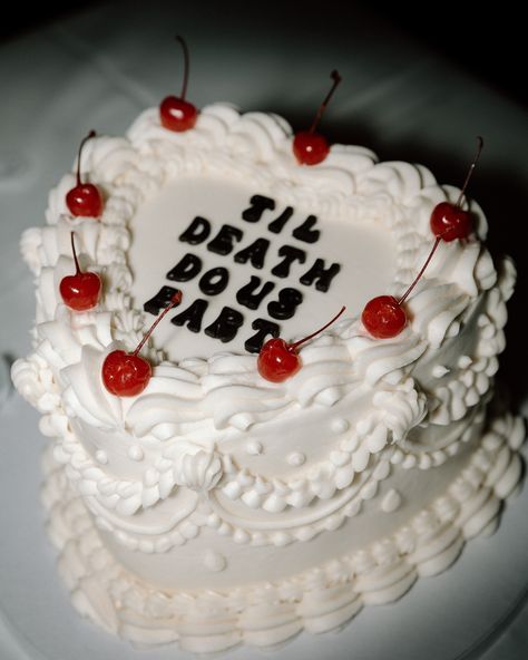 Talk about the most cutie cake ever!!! Those cherries are everything to me 🍒🖤 Cake by @oneladyandamixer . . . . . . #richmondweddingphotographer #richmondwedding #rvaweddings #rvaweddingphotographer #weddingcake #weddingcakeinspo Wedding Cake With Cherries, Just Married Cake, Married Cake, Cutie Cake, Elopement Cake, Lane Cake, Dark Wedding Theme, 2025 Wedding, Cake Inspo