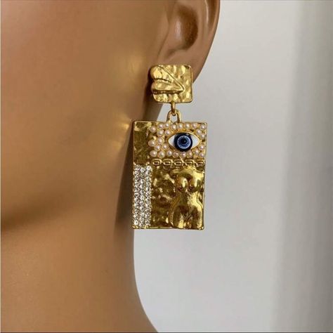 Vintage Style Boho Evil Eye Dangle Stud Earrings In Gold Tone Hardware Stainless Steel 18k Gold Plated The Color Is More Like The First Picture New (Boutique Packaging) ****Add Your Favorites To Your Bundle For A Special Discount **I Always Accept Reasonable Offers Tags : Anthro Anthropologie Free People We The Free Zara Zara Jewelry Lili Pulitzer Kendra Scott 8 Other Reasons Dolls Kill For Love And Lemons Shashi Jewelry Baublebar Asos Revolve Boho Bohemian Gypsy Minimalist Country Beaded Festiv Boutique Packaging, African Inspired Jewelry, Vintage Silver Earrings, Dramatic Earrings, Anthropologie Jewelry Earrings, Bold Statement Jewelry, Zara Jewelry, Creative Accessories, Stone Dangle Earrings