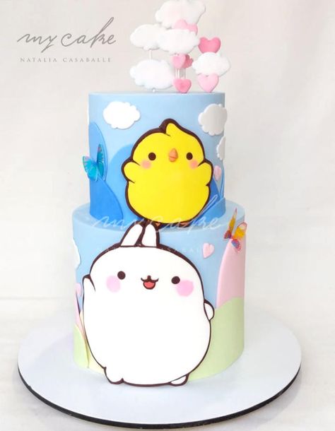 Molang and Piu Piu Cake Molang Cake, Molang Cake Birthday, Molang And Piu Piu Birthday Party, Molang Piu Piu Wallpaper, Molang Birthday, Molang Blue, Molang And Piu Piu, Molang Toys, Bts Cake