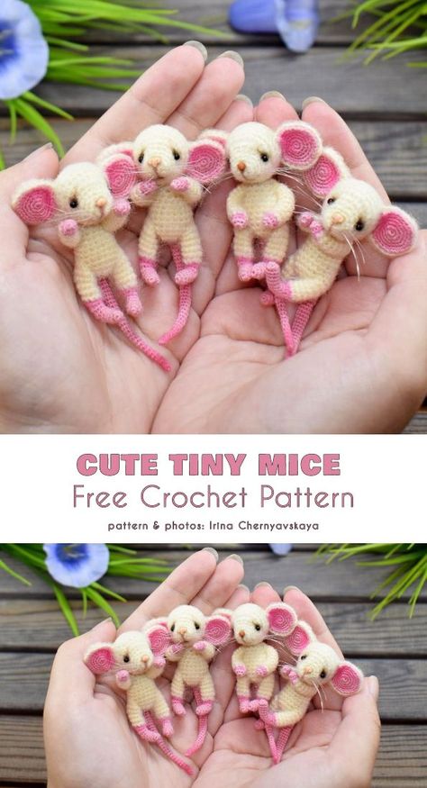 Cute Tiny Mice Free Crochet Pattern | Your Crochet Tiny Amigurumi, Amigurumi Minta, Easy Knitting Projects, Crochet Mignon, Confection Au Crochet, Crochet Mouse, Crochet Animals Free Patterns, Crochet Amigurumi Free Patterns, Crochet Amigurumi Free