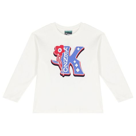 Ivory long sleeve top for girls by luxury designer KENZO KIDS. Made from soft cotton, it features the brands logo with flower print in red and blue on the front. Brands Logo, Designer Kids, Kenzo Kids, Designer Kids Clothes, Kids Branding, Summer 2024, Flower Print, Luxury Designer, Logo Branding