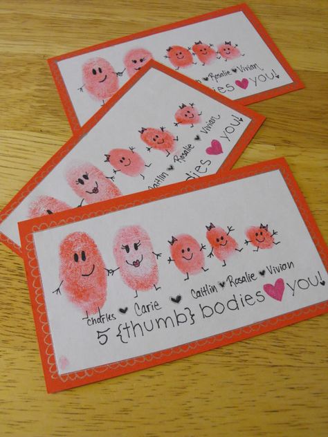 Thumbprint Art, Happy Hearts Day, Valentine's Day Crafts For Kids, Valentine Crafts For Kids, Homemade Valentines, Valentine's Day Cards, Handprint Art, Family Crafts, Craft Corner