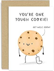 Old English Co. Funny Get Well Cards - 'Tough Cookie' Get Well Soon Gift - Cute Feel Better Card - Sympathy Speedy Recovery Card | Blank Inside