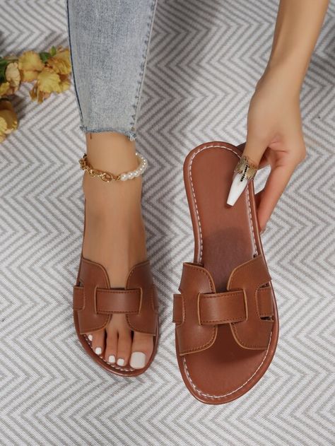 Fancy Sandals, Pretty Sandals, Comfy Flats, Fashion Shoes Sandals, Flat Slipper, Beach Slippers, Girly Shoes, Leather Sandals Women, Leather Slippers