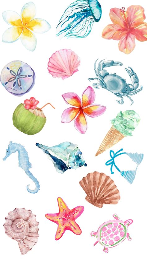 Summer Stickers Aesthetic, Summer Illustrations, Summer Stickers, Coastal Wallpaper, Aesthetic 2024, Cat Coloring Book, Wallpaper Iphone Summer, Stickers Aesthetic, Summer Painting