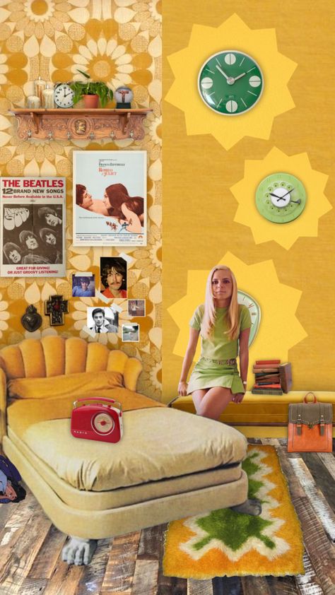 Dream room #60s #60saesthetic #aesthetic #vintage #vintageaesthetic #fyp #shufflefyp #bedroom #60svibe Yellow Walls Room, 1960s Bedroom Aesthetic, 60s Aesthetic Room, 60s Room Aesthetic, 60s Bedroom Aesthetic, Bedroom 60s, 60s Room Decor, 1960s Photoshoot, 60s Room