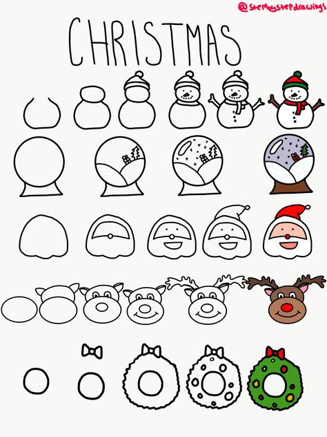 Gingerbread Doodle Christmas, Gingerbread Drawing Cute, Christmas Art Step By Step, Christmas Drawing Ideas Step By Step, Christmas Name Drawing Ideas, Xmas Letter Ideas, Christmas Drawing Doodles, Cute Doodles Christmas, Easy To Draw Christmas Doodles