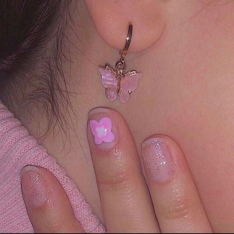 Earrings Aesthetic, Butterfly Earrings, Butterflies, Nails, Pink