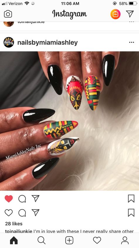 Wakanda Nails, Kwanzaa Nails, Kwanzaa Nail Designs, Pan African Nails, Juneteenth Nails, Juneteenth Nail Design, Rasta Nails, Urban Nails, Black And White Nail Designs