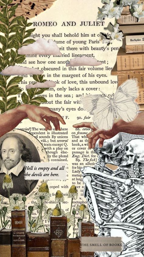 Shakespeare Aesthetic Wallpaper, Romanticising Reading, Shakespeare Collage, Kindle Collage, Literature Collage, Reading Collage, Collages Aesthetic Vintage, Shuffle Art, Shakespeare Aesthetic