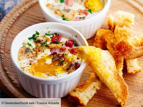 Recette Oeufs cocotte à la parisienne. Ingrédients (4 personnes) : 4 œufs, 100 g de jambon de Paris, 250 g de champignons de Paris... - Découvrez toutes nos idées de repas et recettes sur Cuisine Actuelle Egg Casserole Recipes Healthy, Egg Casserole Recipes Easy, Healthy French Toast Recipe, Vegetarian Casserole Recipes, Easy French Toast Bake, French Toast Casserole Easy, French Toast Casserole Overnight, Vegetarian Casserole, Healthy Casserole Recipes