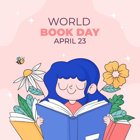 Hand drawn illustration for world book d... | Free Vector #Freepik #freevector #book-day #reading-day #world-book #story-book Reading Illustration, Book Story, World Book Day, Reading Day, Book Day, Key Visual, Hand Drawn Illustration, Web Banner Design, Drawn Illustration