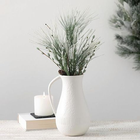 Vases for Flowers, Modern White Vases for Home Decor, Vases for Real or Fake Flowers, Living Room, Bedroom, and Office Decor, Vases for Centerpieces (CM3118) Vase White, Table Vase, Ceramic Pitcher, Beautiful Centerpieces, White Chiffon, Modern Vase, Vase Centerpieces, Faux Florals, Table Vases