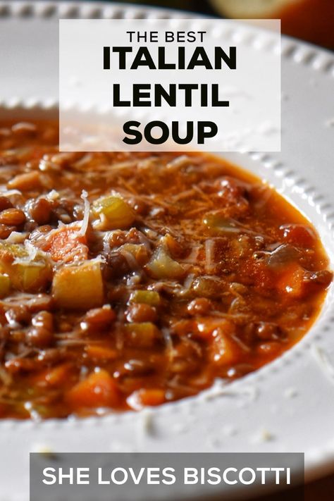 A bowl of Italian lentil soup. Italian Lentil Soup Recipe, Italian Lentil Soup, Healthy Hearty Soup, Lentil Recipes Easy, Slow Cooker Lentil Soup, Kitchen Sanctuary, Hearty Soup Recipes, Canned Lentils, Slow Cooker Lentils