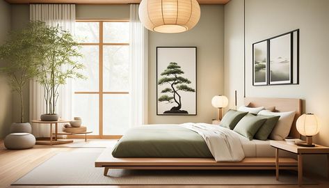 Sleeping Room Ideas, Japanese Minimalist Bedroom, Japanese Home Interior, Bamboo Bedroom, Japandi Bedroom Ideas, Japandi Bedroom, Japanese Bedroom, Japandi Interiors, Tranquil Bedroom