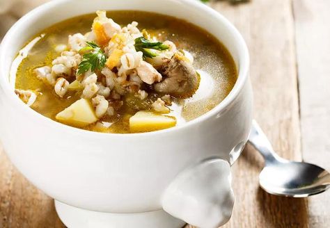 Recipe: Chicken Mushroom Barley Soup Low Fat Soups, Healthy Crockpot Soup, Mushroom Barley, Mushroom Barley Soup, Creamy Mashed Cauliflower, Crockpot Soup, Chicken Mushroom Recipes, Weeknight Recipes, Chicken Mushroom