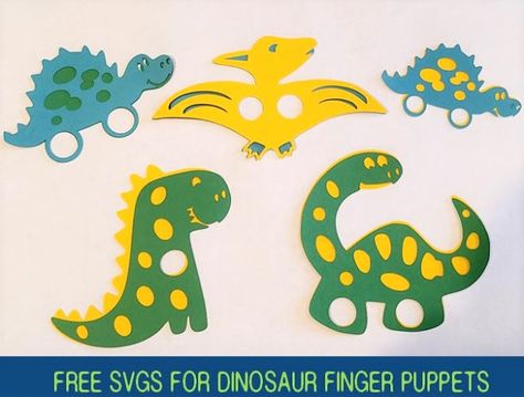 Fields Of Heather: Dinosaur Finger Puppets With Free SVGS - Cricut Crafting With Kids Cricut Crafts For Kids, Dinosaur Finger Puppets, Dinosaur Hand Puppet Pattern, Free Dinosaur Svg, Layered Dinosaur Svg Free, Cute Dinosaur Svg Free Cricut, Cricut Finger Puppets, Diy Kaleidoscope, Svgs Free