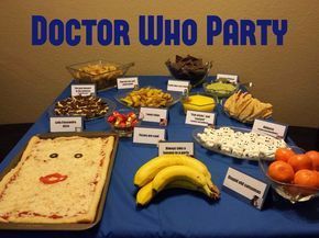 Food spread from my Doctor Who party - omg the Cassandra pizza is a MUST. Hysterical! Doctor Who Birthday, Dr Who Party, Doctor Who Party, Food Spread, Colby Jack, Wibbly Wobbly Timey Wimey Stuff, Timey Wimey Stuff, Superwholock, Party Snacks