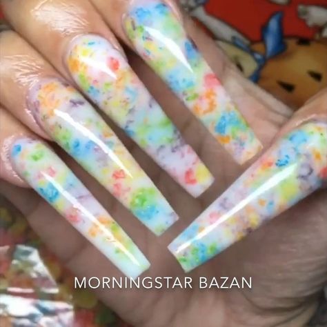 Fruity Pebbles Nails, Food Nails, Builder Gel Nails, Builder Gel, Fruity Pebbles, Morning Star, Gel Nails, Nails, Beauty