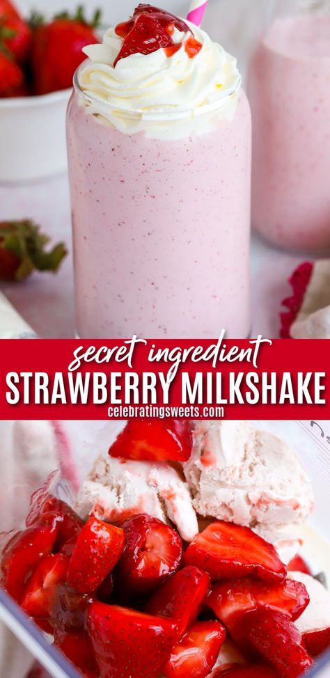 Strawberry Ice Cream Shake, Strawberry Milkshake Recipe No Ice Cream, Fruit Milkshake Recipe, Strawberry Shake Recipe, Strawberry Milkshake Recipe, Frozen Strawberry Recipes, Milkshake Recipe Strawberry, Fruit Milkshake, Frozen Deserts