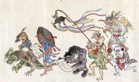 NightParadeof1000demons Yokai Parade, Japanese Monster, Japan Painting, Japanese Drawings, Japanese Folklore, Ghost And Ghouls, Adventure Time Anime, Japanese Woodblock Printing, Japanese Painting