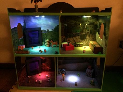 Diy Minecraft Doll House, Minecraft Doll House, Boys Dolls House Ideas, Doll House For Boys Diy, Diy Boy Doll House, Boys Dollhouse, Doll House For Boys, Diy Video Game, Kids Basement