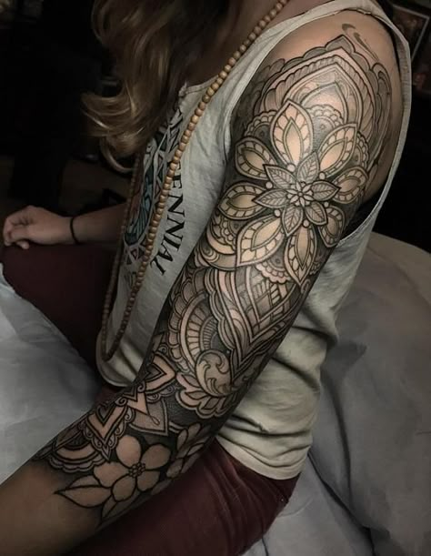 100+ Awesome Examples of Full Sleeve Tattoo Ideas | Cuded Feminine Mandala, Mandala Arm Tattoo, Nikko Hurtado, Mandala Sleeve, Girls With Sleeve Tattoos, Full Sleeve Tattoo Design, Tattoos Geometric, Tattoos Skull, Japanese Sleeve Tattoos