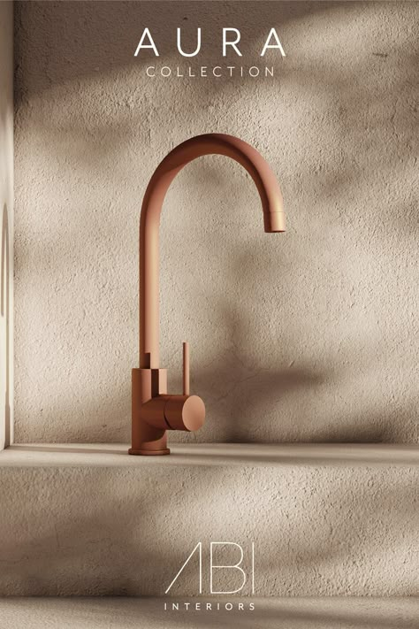 Our Aura Collection fuses art and function in a fixture that is often overlooked. We’ve adorned the elegant curves of our Elysian Kitchen Mixer in six earthy colours, allowing you to make a bold statement in your space without the need for an extensive upgrade. Explore the range online today. Abi Bathrooms, Abi Interiors, Colour Samples, Beautiful Bathroom Designs, Pastel Kitchen, Orange Tone, Bathroom Design Trends, Brass Sink, Bathroom Trends