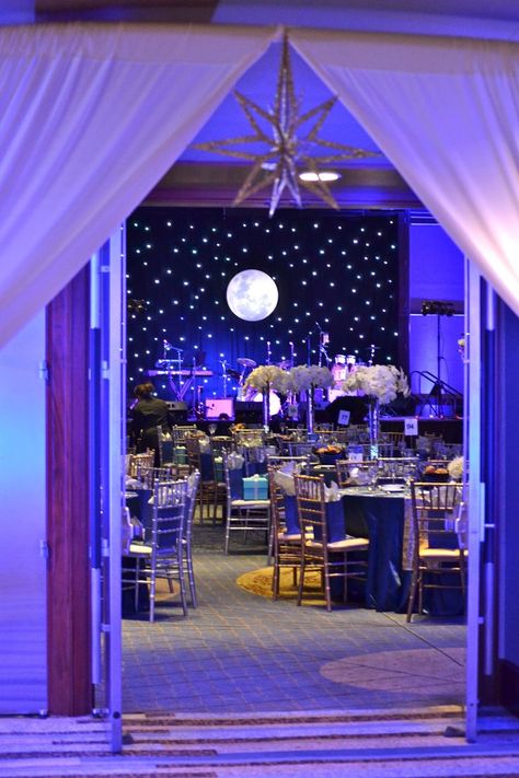 Homecoming Venue Ideas, Masquerade Under The Stars, Starry Night Homecoming Theme, Moonlight Theme Party, Met Gala Themed Prom, Under The Stars Gala, Prom Starry Night, Prom Venue Ideas, A Night Under The Stars Theme