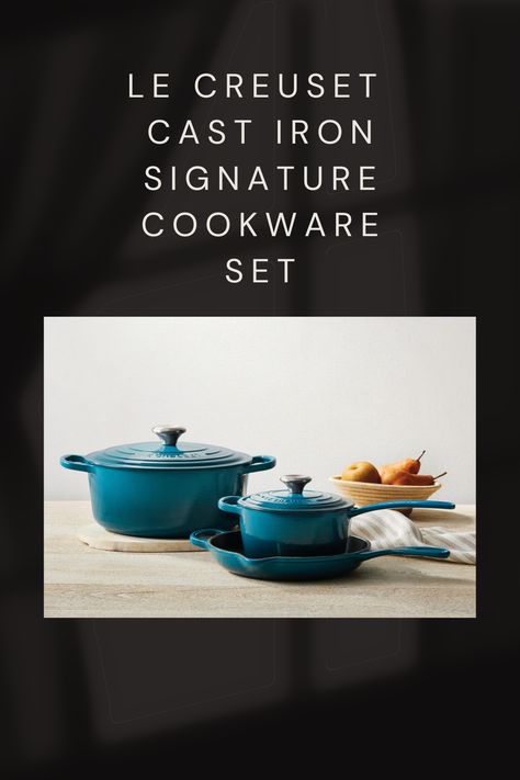 Le Creuset Enameled Cast Iron Signature Cookware 5 Piece Set in Deep Teal. #CommissionsEarned #kitchen #interiordesign #kitchendesign #leCreuset Enameled Cast Iron, Cookware Set, Deep Teal, Le Creuset, Kitchen Essentials, Cookware, Cast Iron, Kitchen Design