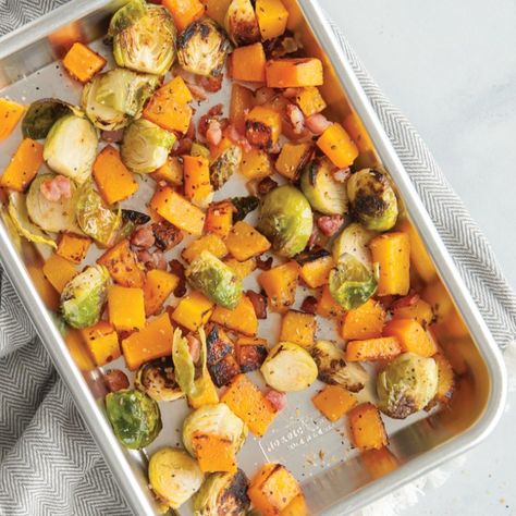 Butternut Squash With Bacon, Brussels Sprouts And Butternut Squash, Natural Baking, Small Batch Baking, Savoury Baking, Nordic Ware, Roasted Brussel Sprouts, Vegetable Sides, Pan Set