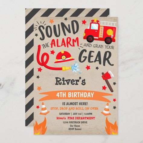 Firetruck Birthday Invitation Fireman Party | Zazzle.com Truck Birthday Party Invitations, Fire Engine Birthday Party, Fire Engine Birthday, Fireman Party, Firetruck Birthday Party, Fire Truck Party, Firefighter Party, Fireman Birthday, Firefighter Birthday