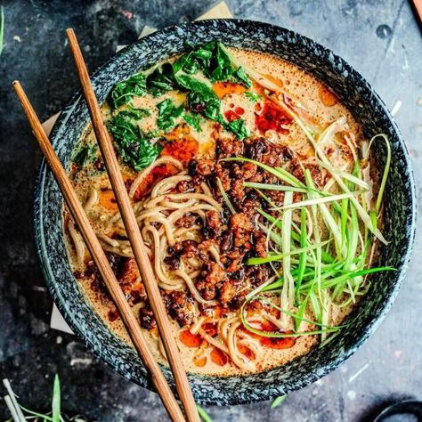 Vegan Tantanmen Ramen (Tan Tan Ramen) Vegan Tan Tan Ramen, Vegan Tantanmen, Tantanmen Ramen, Tan Tan Ramen, Vegan Carbonara, Garlic Chili Oil, Black Bean Pasta, Vegetarian Dip, Vegan Japanese