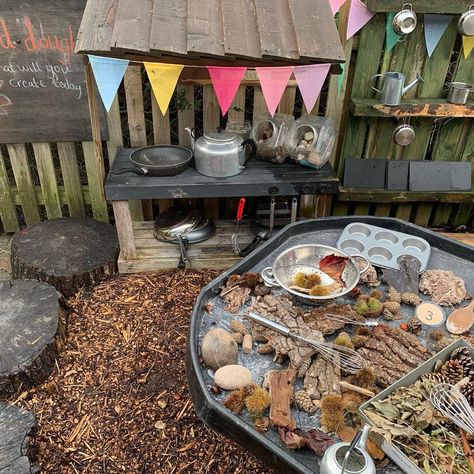 Wild For Learning EYFS on Instagram: “Mud dough in the mud kitchen this week. Lots of lovely language and describing textures #ead #cl #communication #vocabulary #textures #eyfs…” Mud Kitchen Eyfs, Autumn Chicken Dinner, Communication And Language Eyfs, Outdoor Area Ideas, Mud Kitchen Ideas, Eyfs Environment, Autumn Chicken, Eyfs Outdoor, Eyfs Outdoor Area