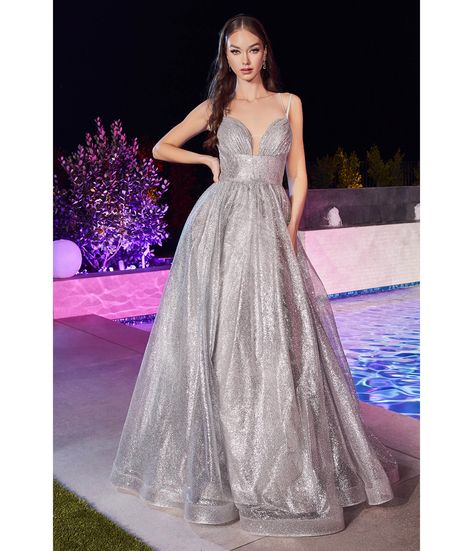 Silver Glitter Sleeveless Ball Gown – Unique Vintage Shimmering Gown, Prom Outfit Ideas, Wedding Dress Reception, Fantasy Ball, Beautiful Ball Gowns, Neck Corset, Glitter Ball, Tulle Balls, Prom Outfit