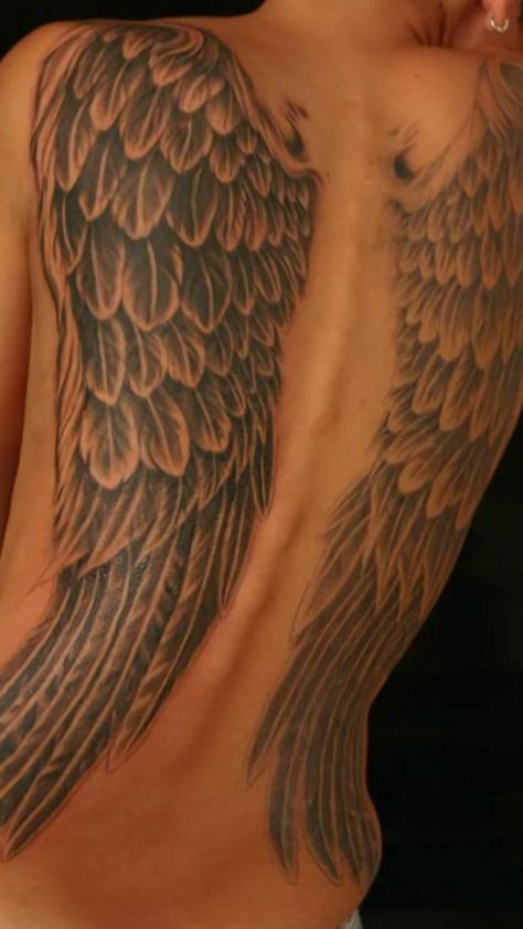 Evil Angel Wings Tattoo, Angel Wings Tattoo On Back, Wing Tattoos On Back, Wing Tattoo Designs, Full Back Tattoos, Angel Wings Tattoo, Wing Tattoo, Hawaiian Tattoo, Celtic Tattoos