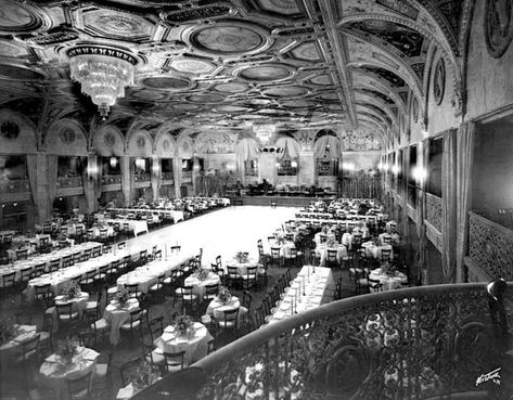 1930s - The two-story tall Biltmore ballroom (Biltmore Bowl), home to eight Oscar ceremonies.	  Originally called the Sala de Oro and later renamed the Biltmore Bowl, the ballroom was a vast and sumptuous space two stories tall.  In the 1950s, it suffered a devastating fire and was not rebuilt. In its place, the hotel built two smaller ballrooms. Garden Of Allah, Biltmore Hotel, Hotel Safe, The Biltmore, Hotel Building, The 1920s, Hotels And Resorts, Ballroom, Best Hotels