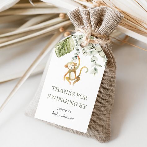 Thanks For Swinging By, Monkey Themed Baby Shower Ideas, Safari Baby Shower Party Favors, Safari Bridal Shower Theme, Baby Boy Jungle Shower Ideas, Neutral Safari Baby Shower Ideas, Safari Jungle Baby Shower Ideas, Baby Shower Themes Safari, Safari Animal Baby Shower Ideas