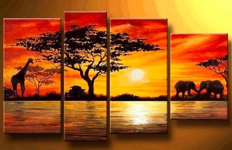 Beautiful African Landscape Paintings, African Woman Paintings, Acrylic Wall Paintings– Paintingforhome Living Room Canvas Painting, Easy Landscape Paintings, Buy Paintings Online, Sunrise Painting, African Paintings, African Wall Art, Painting Sunset, Large Canvas Painting, Painting Living Room