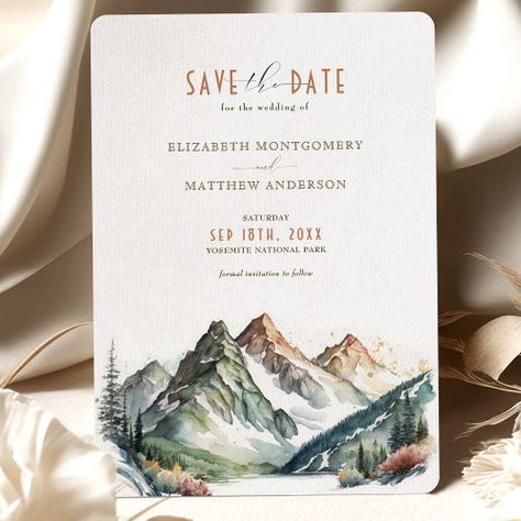 Wedding Invitation Mountain Theme, Fall Mountain Wedding Invitations, Wedding Invitation Mountain, Wedding Invitations Mountains, Fall Mountain Wedding Colors, Mountain Wedding Invites, Mountain Inspired Wedding, Mountain Wedding Colors, Mountain Themed Wedding