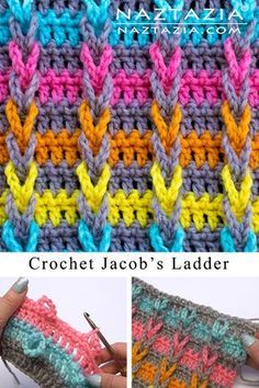 Jacob's Ladder Stitch - Naztazia ® Jacobs Ladder, Crochet Stitches Free, Jacob's Ladder, Ladder Stitch, Crochet Stitches Tutorial, Crochet Instructions, Crochet Stitches Patterns, Afghan Crochet Patterns, Crochet Stitch