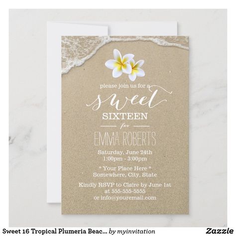 Beach Sweet 16, Tropical Sweet 16, Beach Birthday Invitations, Tropical Plumeria, Sweet Board, Beach Invitations, 16th Birthday Invitations, Sweet Sixteen Invitations, Sweet 16 Birthday Party